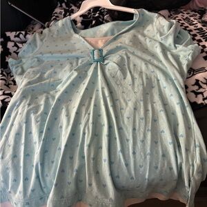 Elegant Light Blue Women's Blouse with Heart Pattern